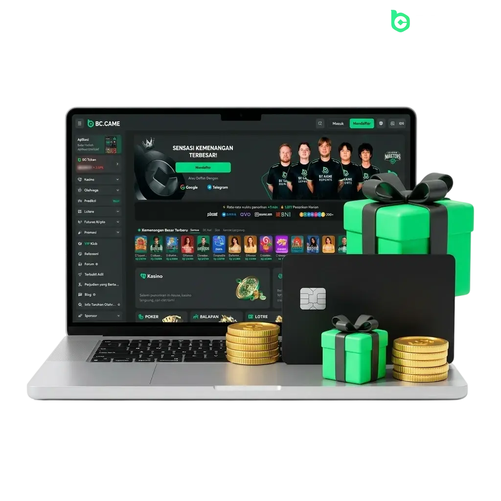 Bonus selamat datang BC Game untuk pemain kasino dan taruhan olahraga di Indonesia, termasuk slot, live casino, dan esports.