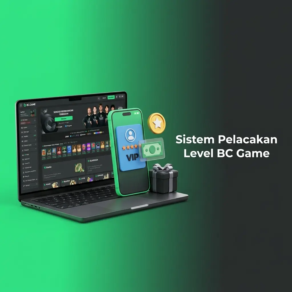 Ilustrasi sistem pelacakan level BC Game dengan akumulasi EXP dan lootbox bonus di profil akun